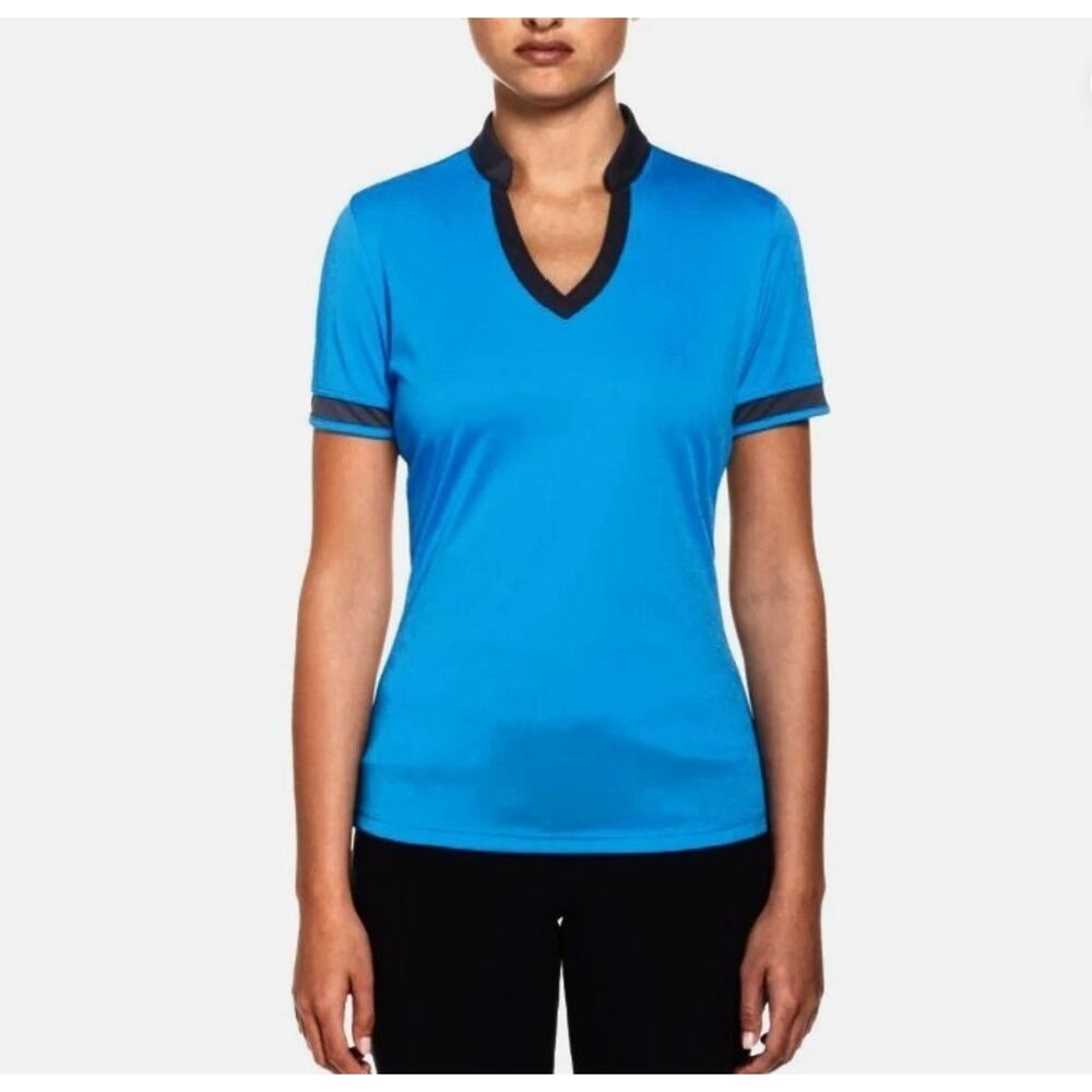 Callaway Women's Color Block Blue Sea Star Collar Golf Polo Opti-Dri Size L NWT